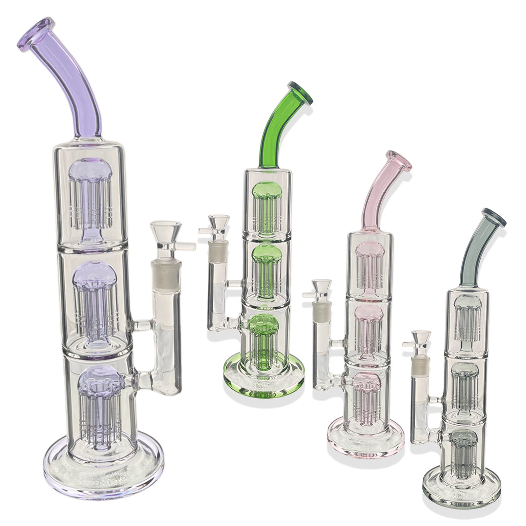 Triple Chamber Tree Perc Bend Color Tube Water Pipe