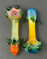 5 Inch Frit with Three Spike and Marble Hand Pipe