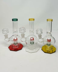 6 Inch Diamond Cut Base Round Shape Tri Color Perc Straight Mini Rig