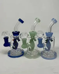 6 Inch Seahorse Design Perc Flat base Bend Mouthpiece Small Rig
