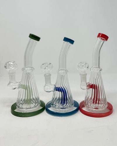 9 Inch Pattern Glass Design Flat Base Water Pipe