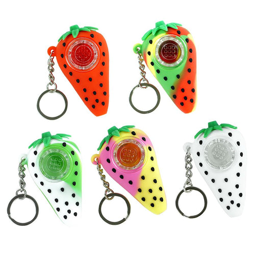 Silicone Strawberry Hand Pipe with Key Chain