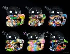 Water Color Print Top Glass Inside Beads Water Pipe